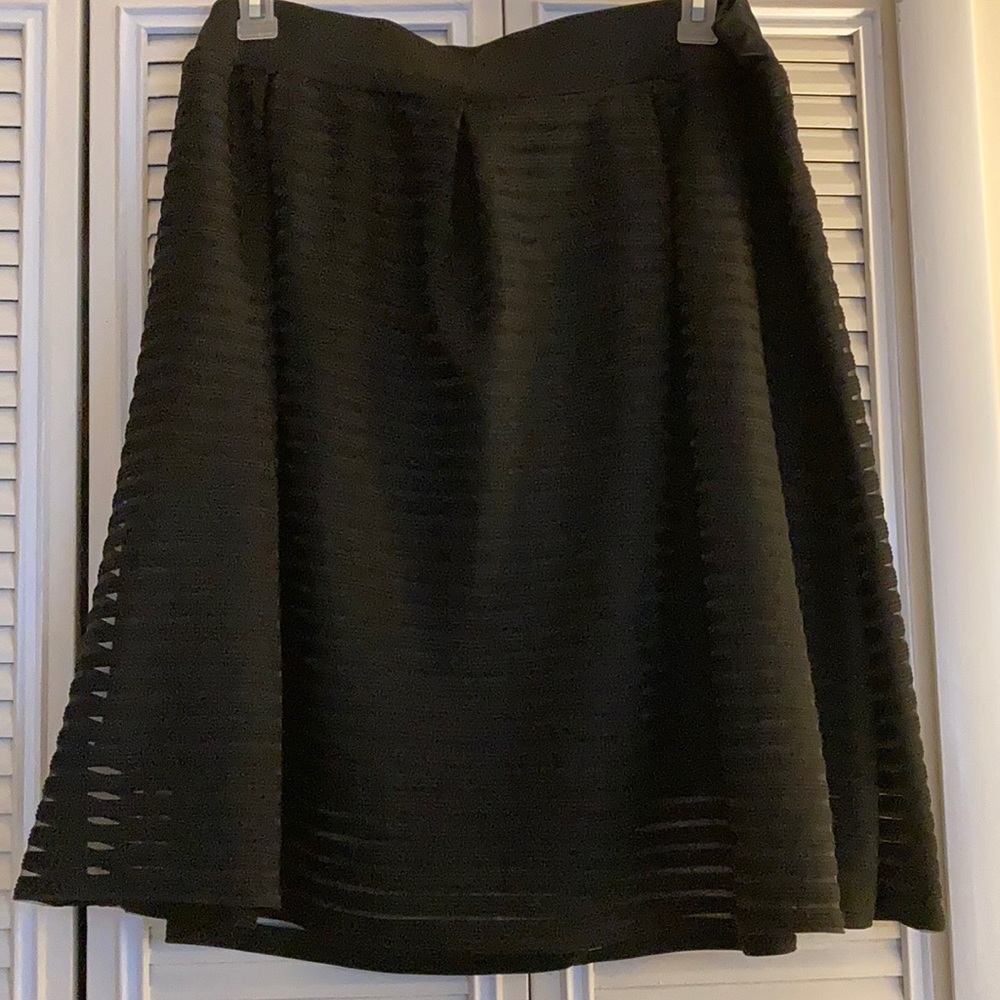 - 3X Black Stretch Skirt with Sheer Striped Overlay